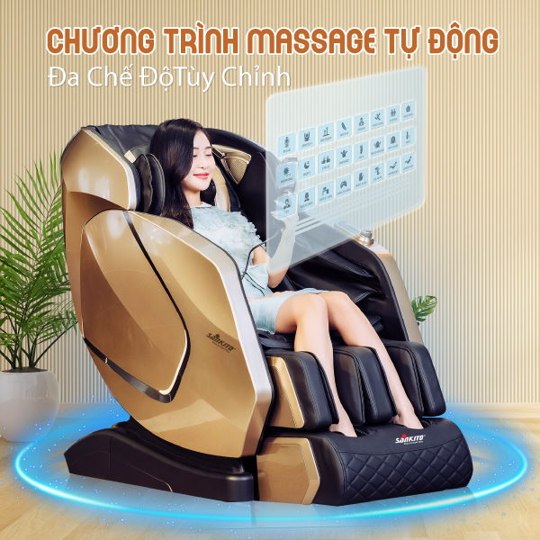 Ghế massage toàn thân Sankito S-70 công nghệ 5D bi cố định hệ thống nhiệt hồng ngoại, chế độ không trọng lực hiện đại