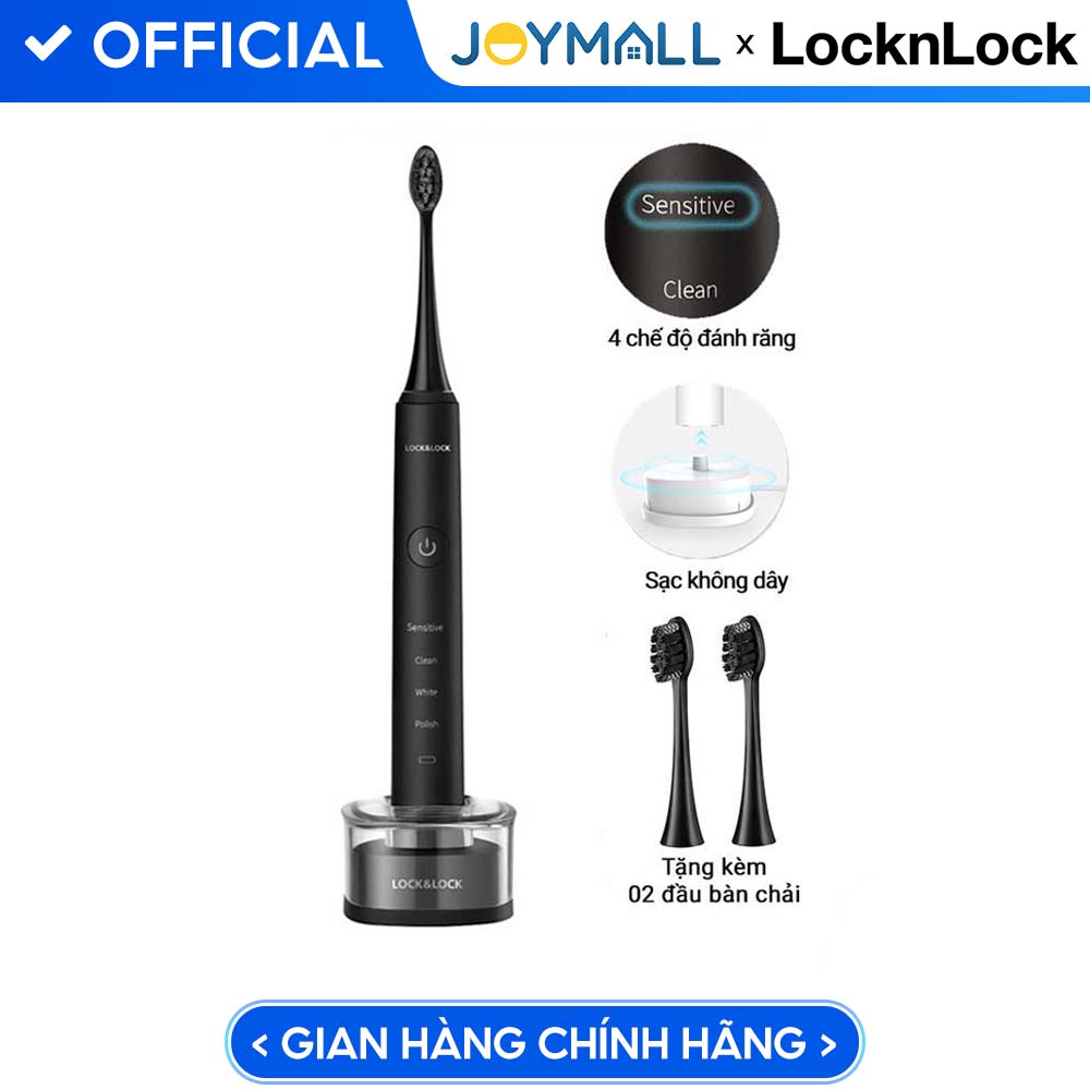 Bàn Chải Đánh Răng Điện Locknlock Enr346Blk - Dc3.7V, Trọng Lượng 235G, Sạc Không Dây - Màu Đen