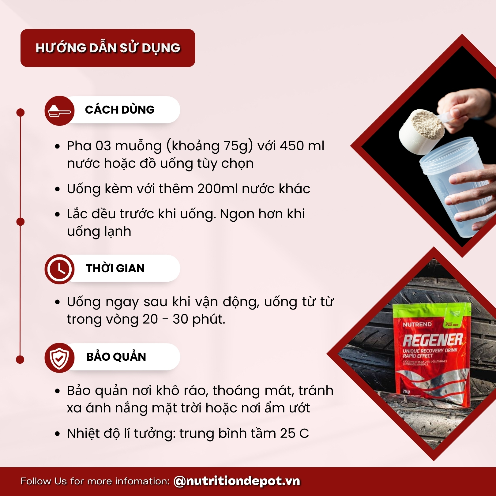 Nước uống thể thao, hỗ trợ phục hồi, hiệu quả tức thì Nutrend Recovery Drink REGENER (Dạng bột 450g) vị Táo - Nutrition Depot Vietnam