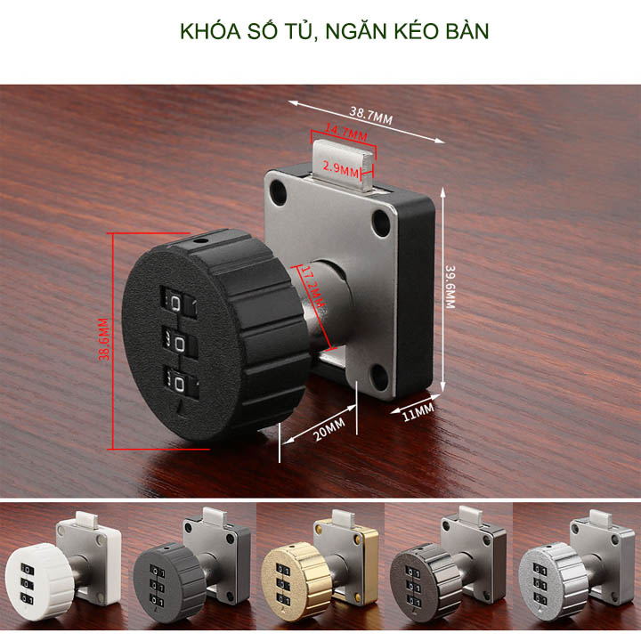 Khóa số ngăn kéo bàn, tủ, loại ABS20 dài 20mm với 3 mã số có thể thay đổi được (ABS20)