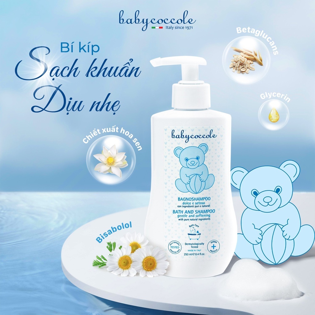 Sữa tắm gội cho bé Babycoccole 0M+ an toàn cho trẻ sơ sinh &amp; em bé chiết xuất hoa sen 250ml/400ml