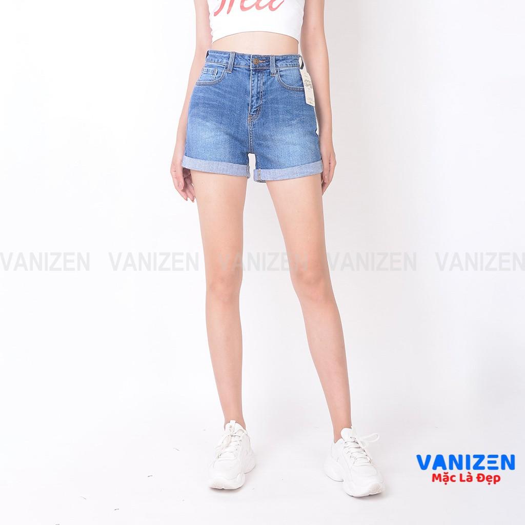 Quần short jean nữ ngắn đẹp lưng cao cạp cao gấu gấp trơn hàng cao cấp mã 4360 VANIZEN