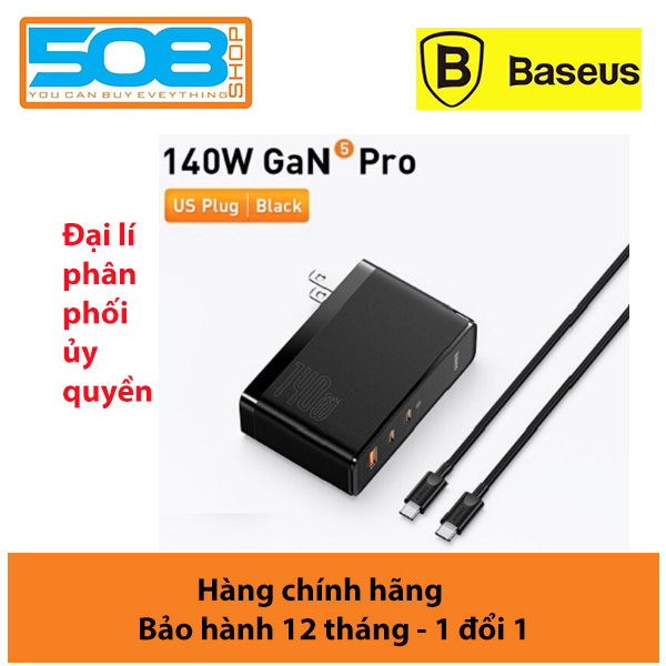 Củ Sạc Nhanh Baseus GaN5 Pro Fast Charger 140W (kèm cáp C to C , Type C*2 + USB, PD/ QC4.0/ QC3.0/ AFC/ FCP Quick-Charger) Hàng chính hãng