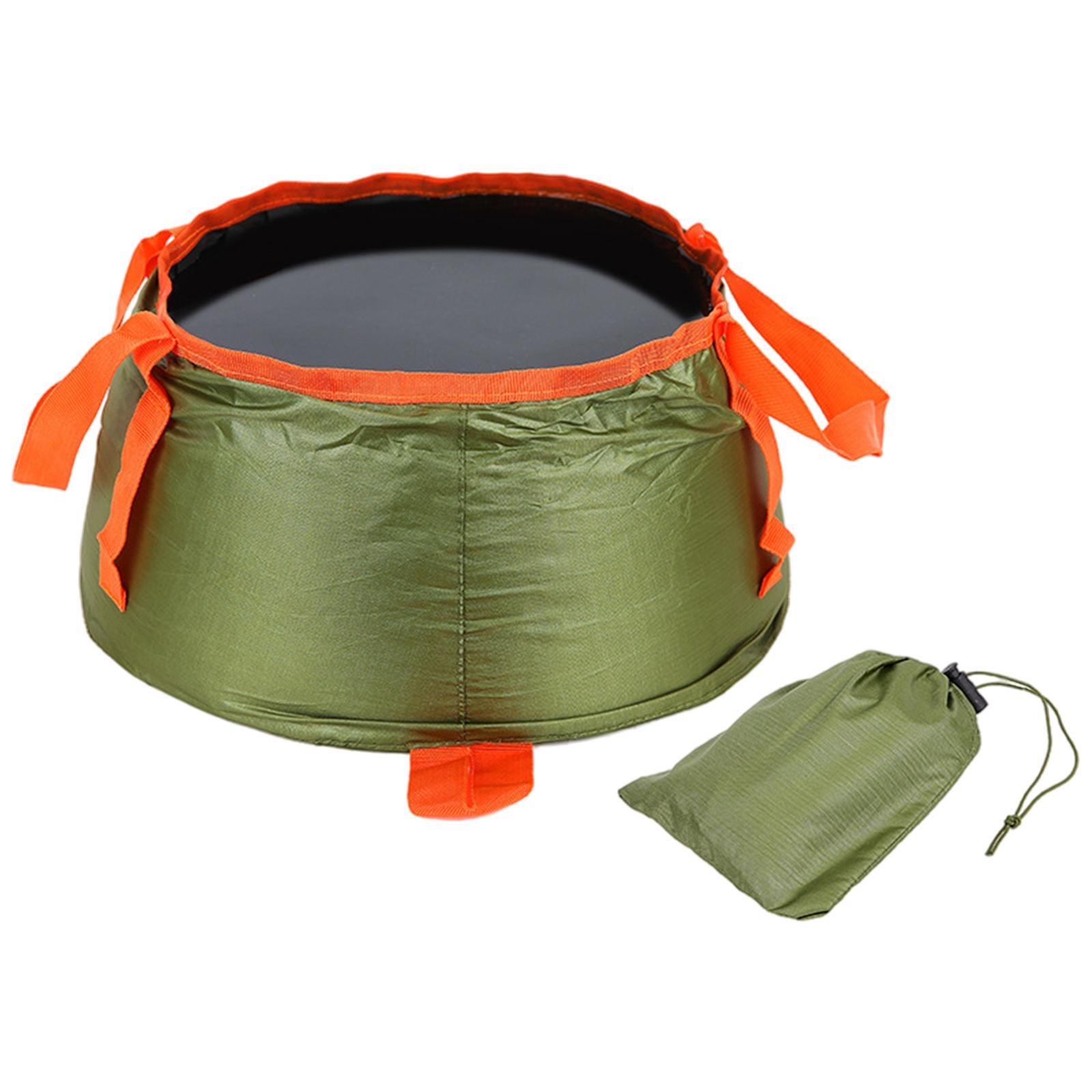 Collapsible Bucket Foldable for Camping with Bag Wash Basin Green