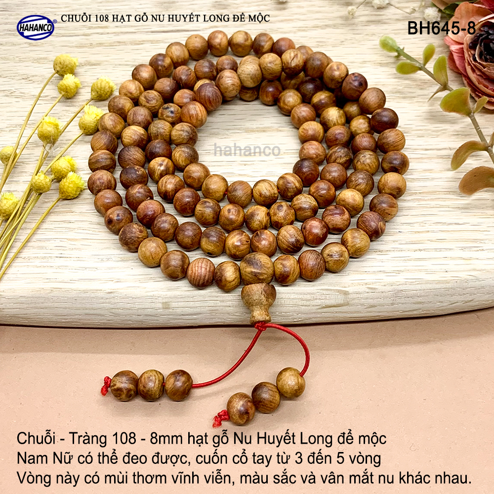 Chuỗi vòng tay/ vòng cổ 2 in 1 gỗ Nu Huyết Long Tĩnh Tâm - Lưu thông khí huyết - Bracelet of HAHANCO