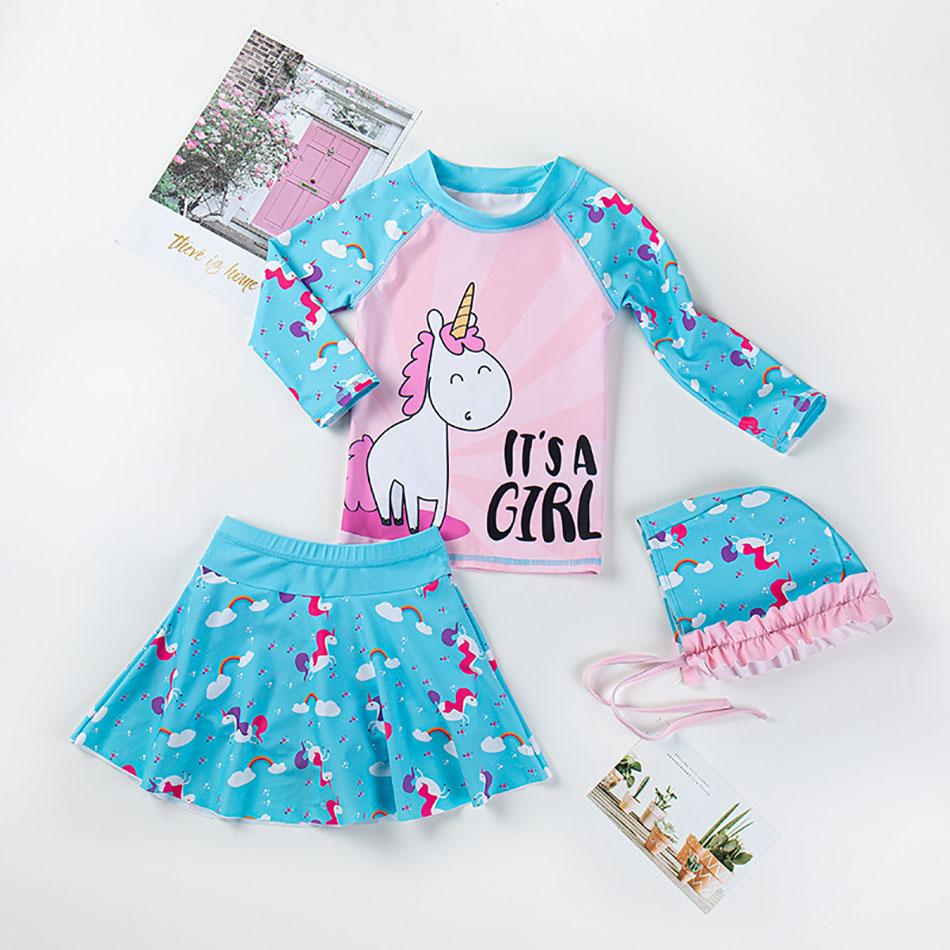Trẻ Em Kỳ Lân Đồ Bơi Bé Gái Chống Tia UV Dài Tay Trẻ Em Bơi Bé Gái Đồ Bơi Tắm Quần Áo Bể Bơi Cho Bé Mặc Đi Biển