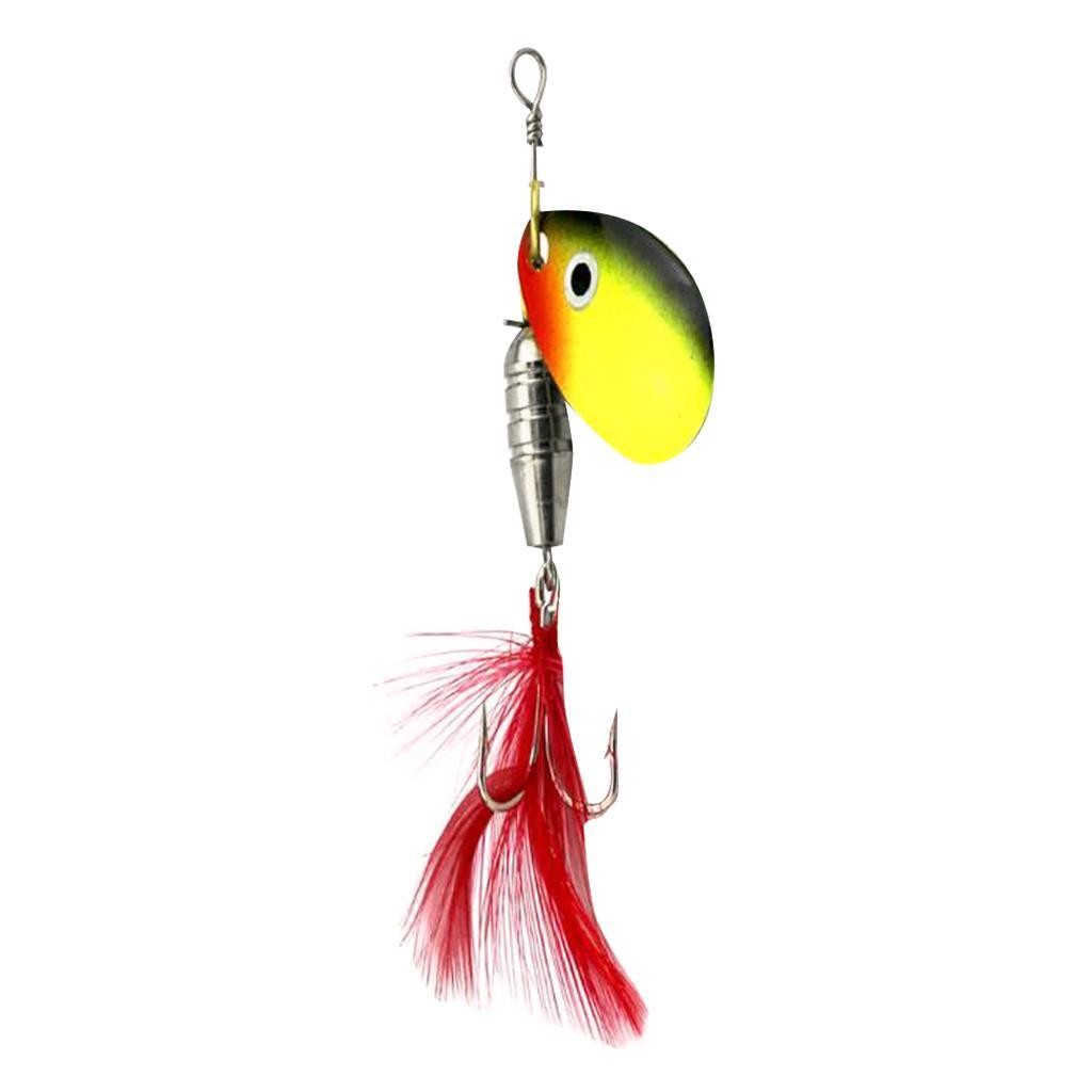 Spoon Fishing Lure Hard Metal Lure Spinnerbait Crankbait with Treble Hooks Bright Red Artificial Feathers