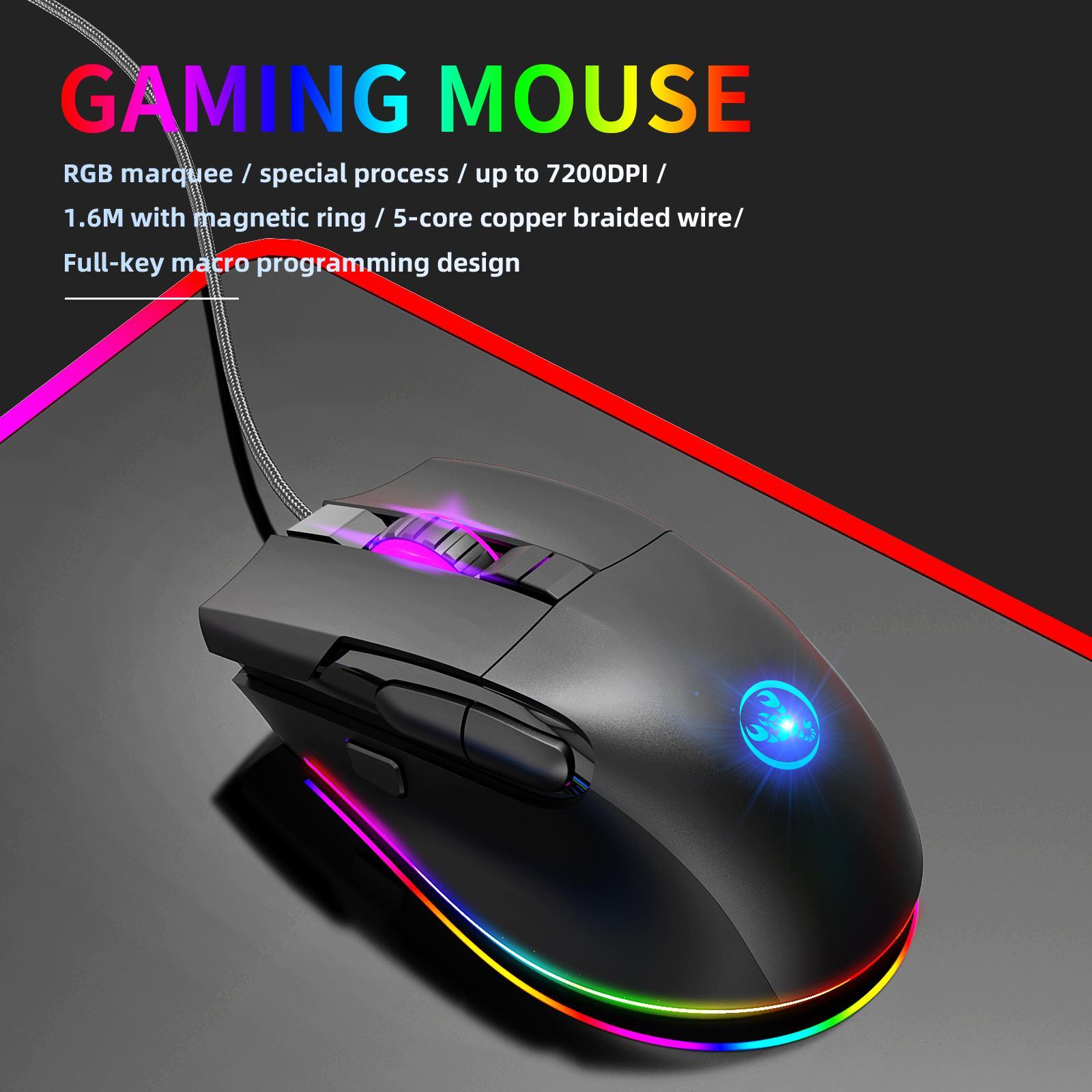 USB Wired Gaming Mouse 8 Programmable Buttons 6 Adjustable DPI with Side Buttons Fire Button RGB Lighting Computer Mice for Work PC Laptop