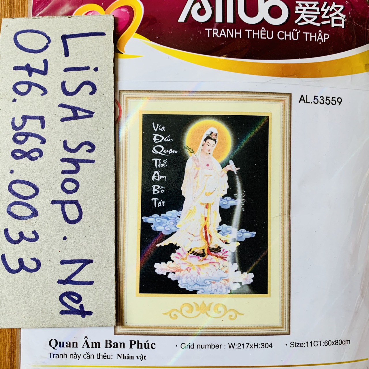 Tranh thêu PHẬT QUAN ÂM 53559 (58x78cm) chưa thêu