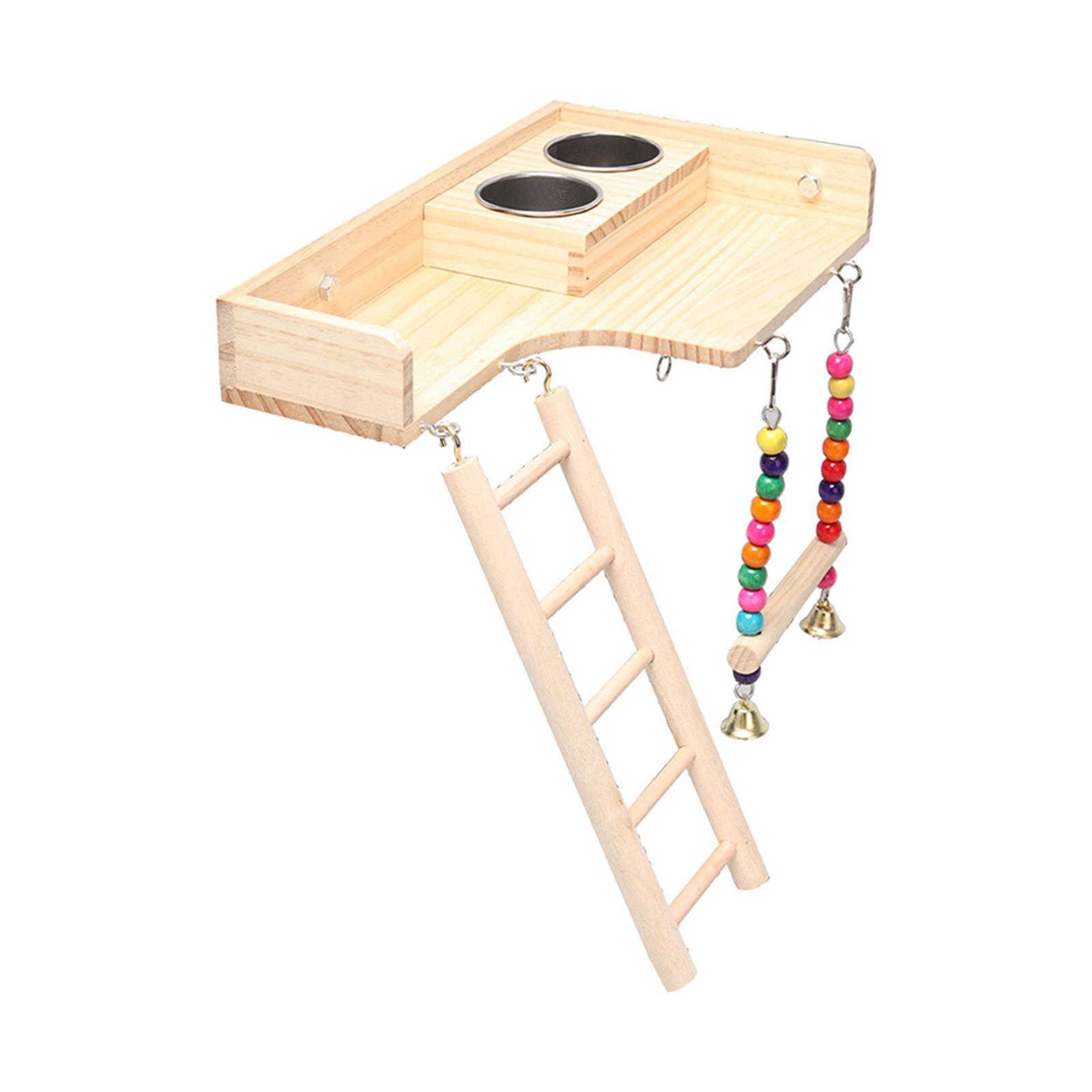 Pet Bird Parrot Playground Wooden Ladder Toy Interactive Platform Accessory