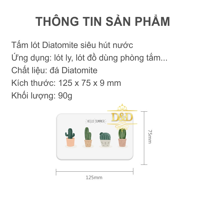 Lót ly, cốc Diatomite chữ nhật siêu hút nước họa tiết, thông điệp dễ thương