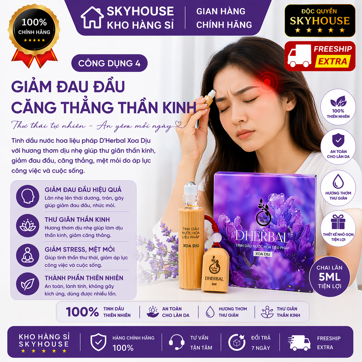 Tinh dầu nước hoa xoa dịu trị liệu DHERBAL độc quyền DAMODE chai 5ml tinh dầu nước hoa giảm stress chính hãng
