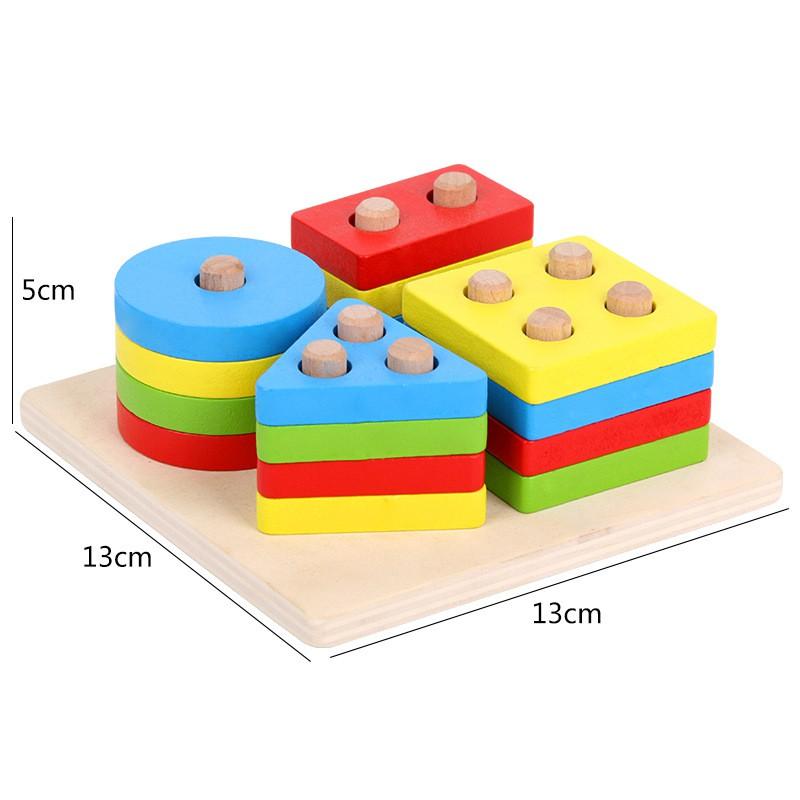 Bộ Xếp Hình Thả Khối Thông Minh Đồ Chơi Giáo Dục Babo MONTESSORI 4 Cọc Cho Bé