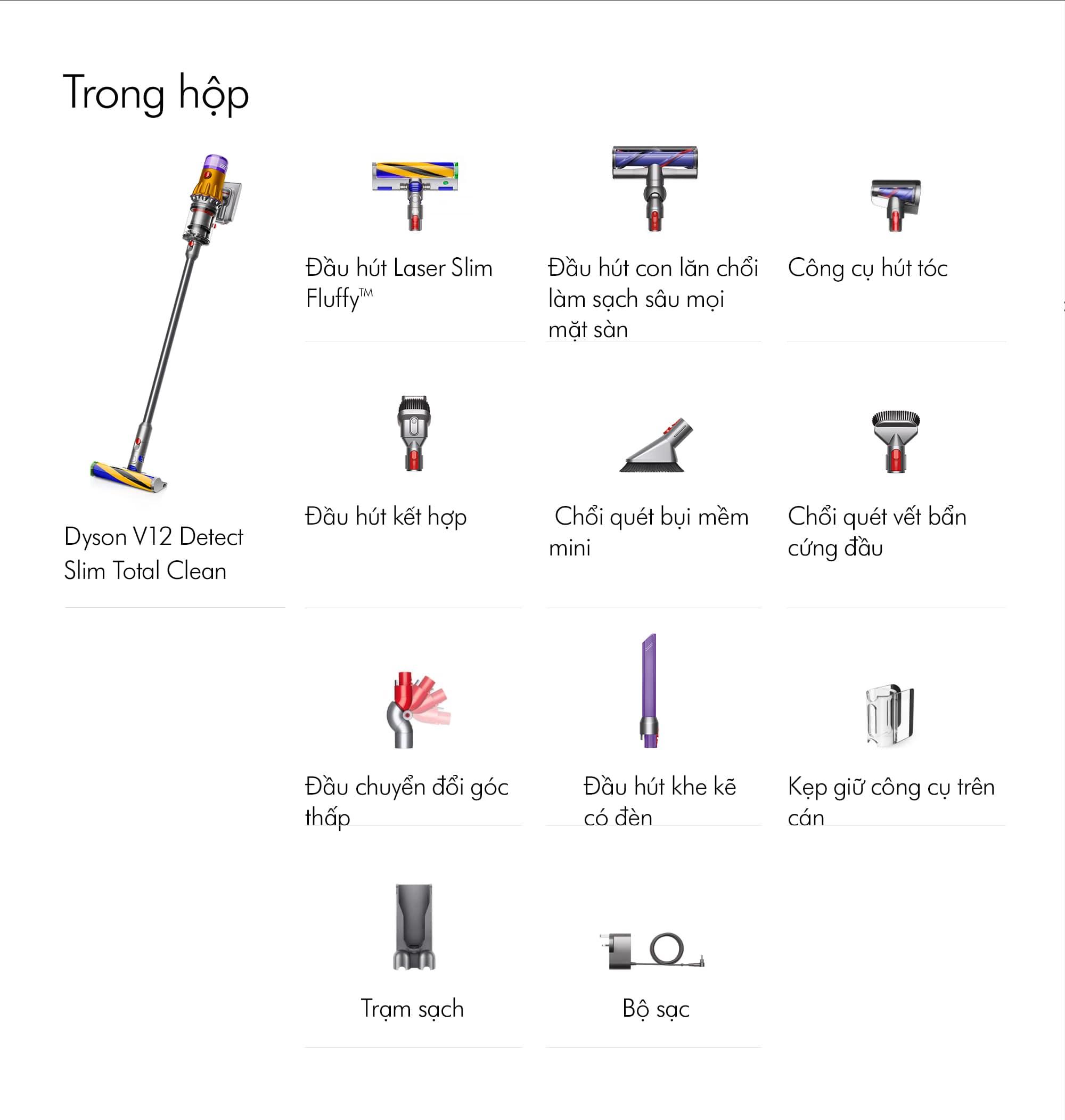 Máy Hút Bụi Cầm Tay Không Dây Dyson V12 Detect Slim, Total Clean Cordless Vacuum Cleaner, Bộ Lọc Hepa, Nhập Khẩu
