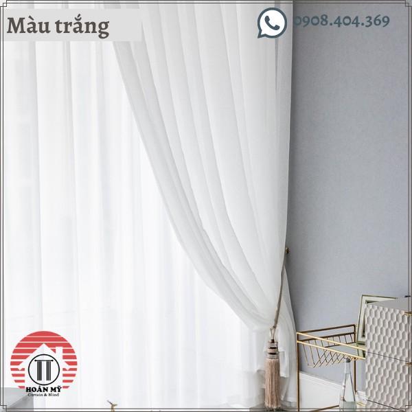 Rèm vải voan linen màu xám hoặc trắng trang trí cửa sổ phòng ngủ phong cách hiện đại