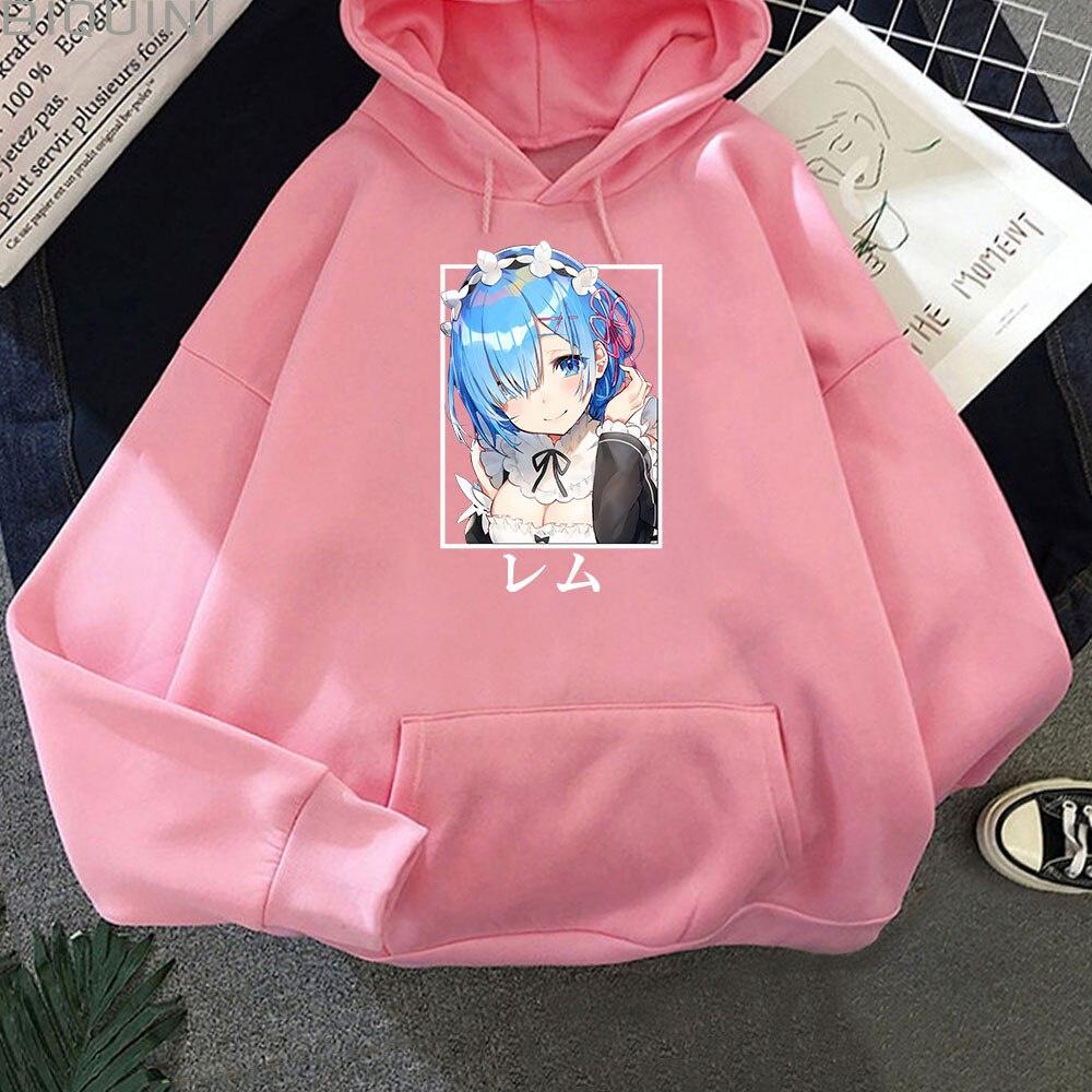 Áo Hoodie In Họa Tiết Anime Re Life Zero Rem Màu Hồng Đáng Yêu Thời Trang Đường Phố Cho Nam Và Nữ