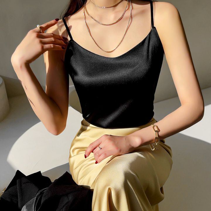 Áo Lụa 2 Dây New Design Kiểu Nữ Nhiều Size, Mặc Mát Trong Vest Blazer Dễ Thương, Chất Satin Trơn Bóng ,Mịn AO0008