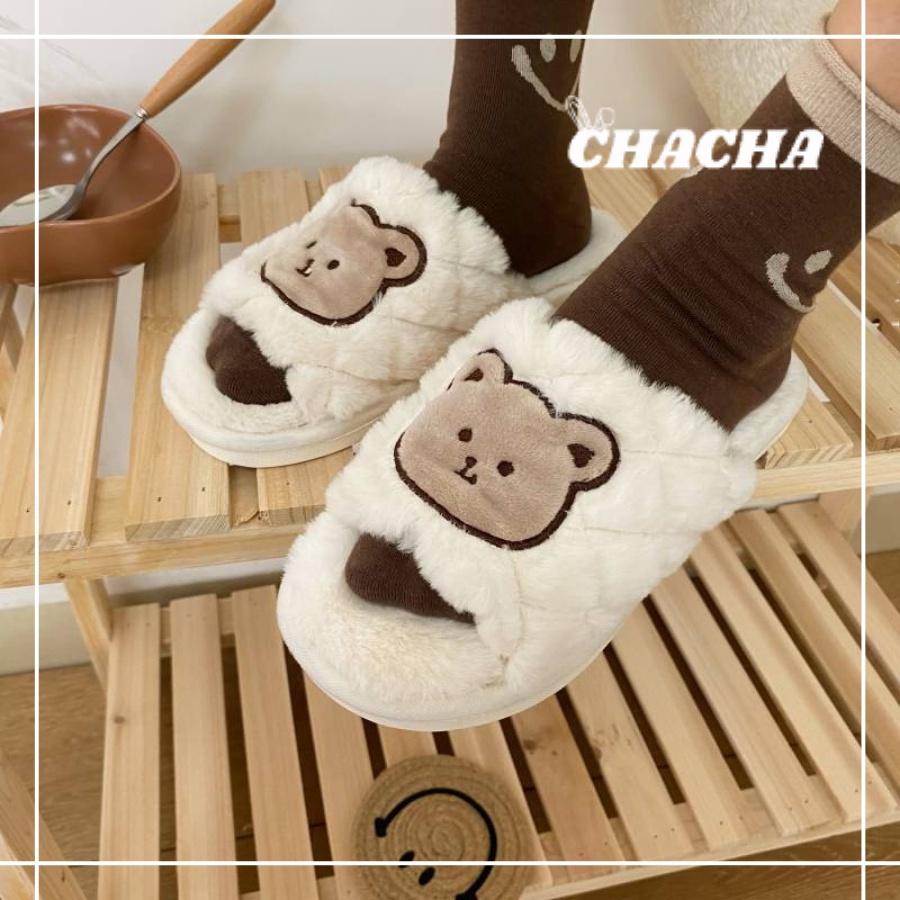 Dép bông hình Gấu nâu Teddy Bear Chacha Sweet đi trong nhà đáng yêu sang trọng siêu ấm siêu êm