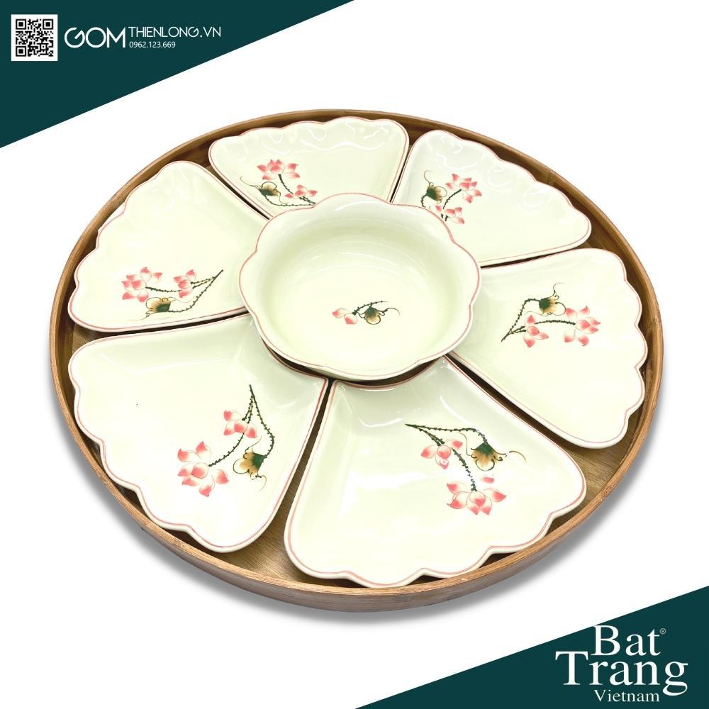 Combo Bộ Bát Đĩa Thắp Hương Hoa Mặt Trời Sen Hồng ĐK50 - 60cm - Đồ Thờ Cúng Bát Tràng - Gốm Thiên Long