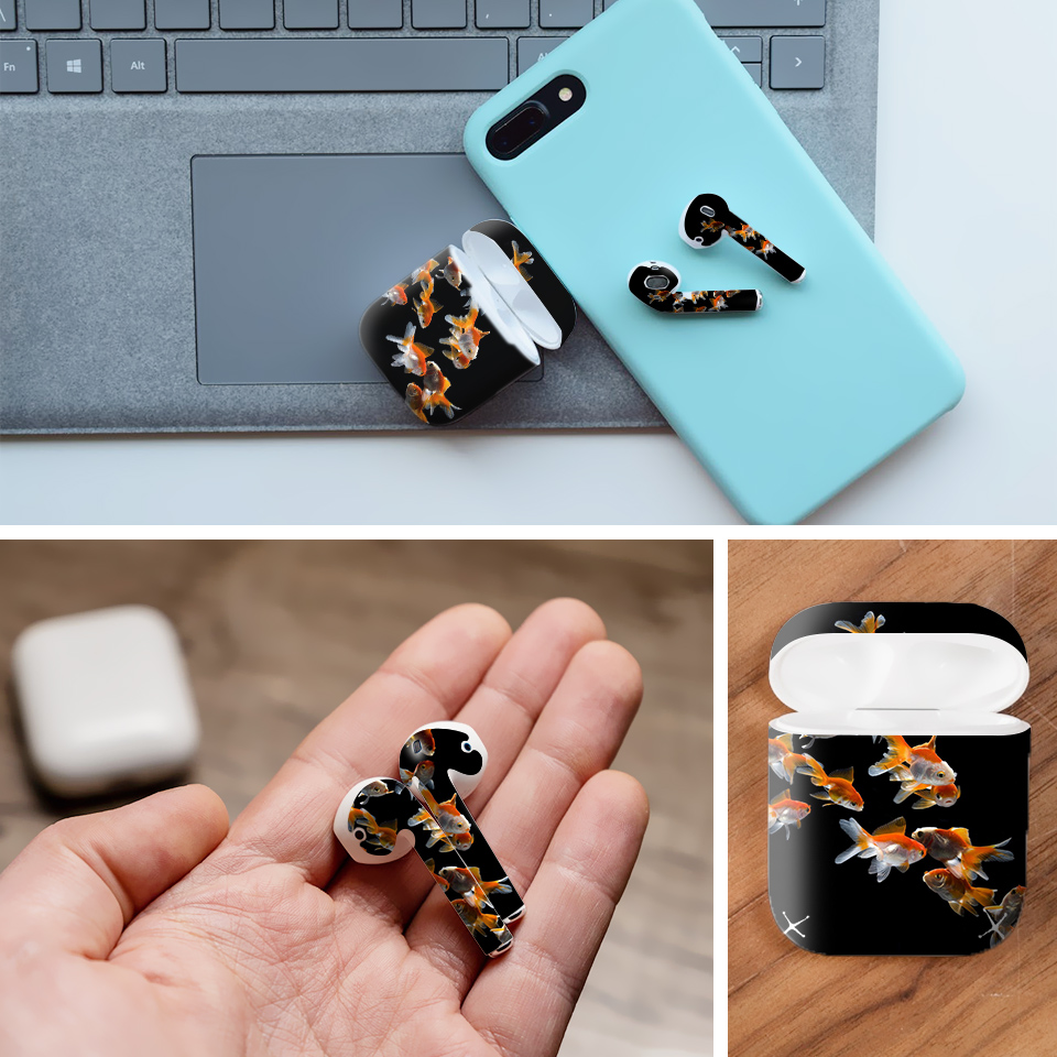 Miếng dán skin chống bẩn cho tai nghe AirPods in hình Cá vàng - bet009 (bản không dây 1 và 2)