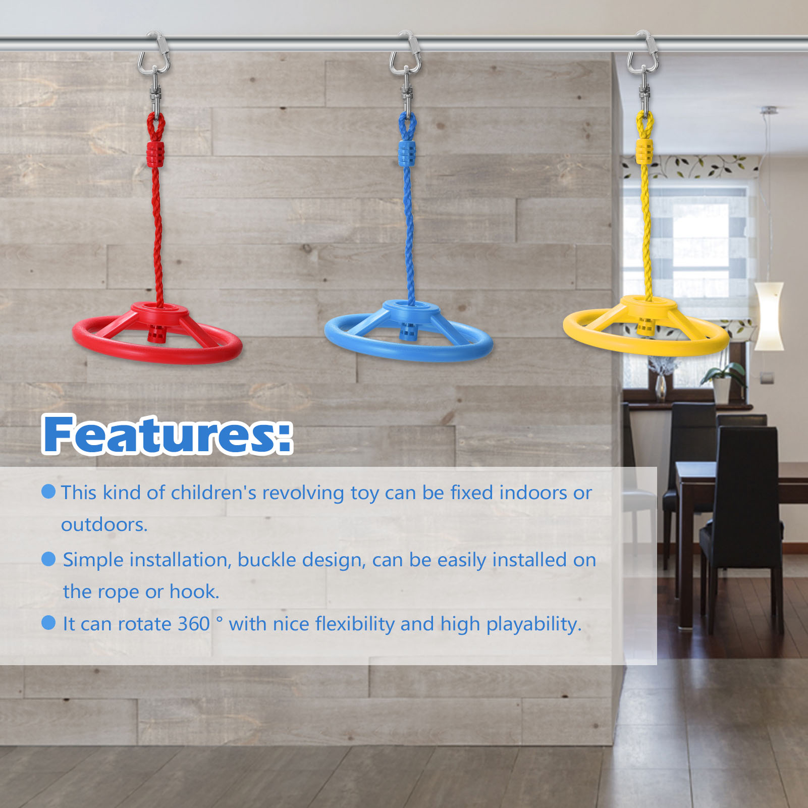 Đồ chơi Bánh xe treo cho trẻ em xoay 360 ° Tay cầm chống trơn trượt, vân mịn, tăng độ ma sát, chất liệu nhựa an toàn