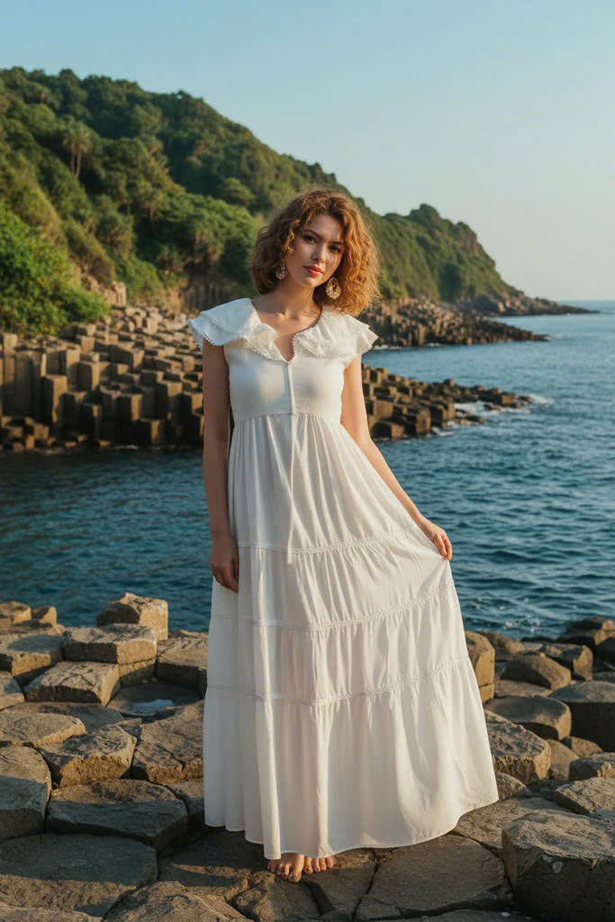 Đầm Maxi Cotton Trắng Thiên Nga Dre175 Thời trang Hity