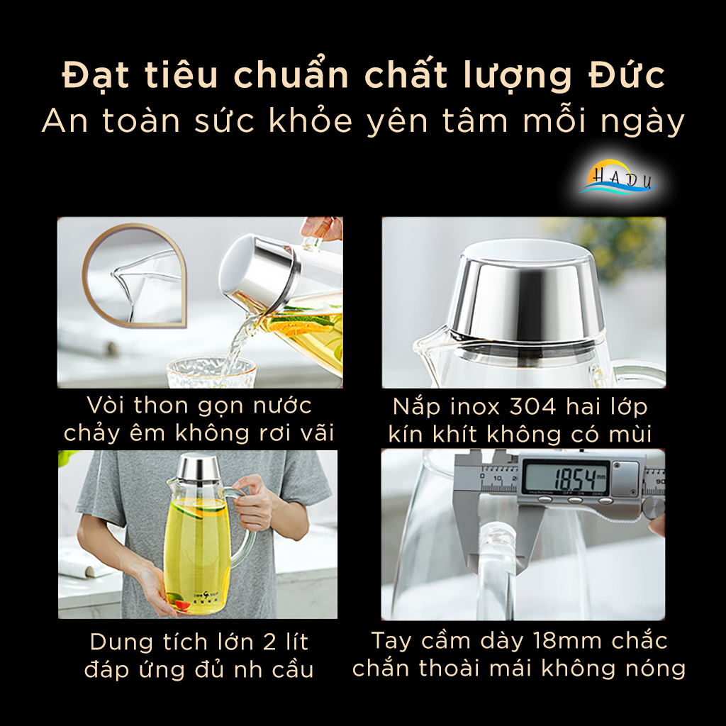 Bình Đựng Nước Thủy Tinh Chịu Nhiệt Có Vòi 2 Lít Cao Cấp Đạt Chất Lượng Đức SSGP