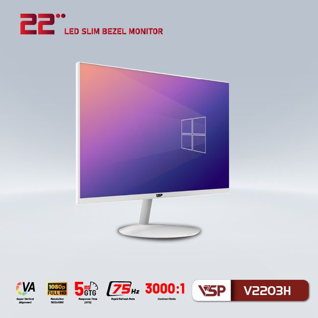 MÀN HÌNH PHẲNG VSP 22INCH TRÀN VIỀN V2203H (FullHD, 75Hz, HDMI, VGA) - JL - HÀNG CHÍNH HÃNG