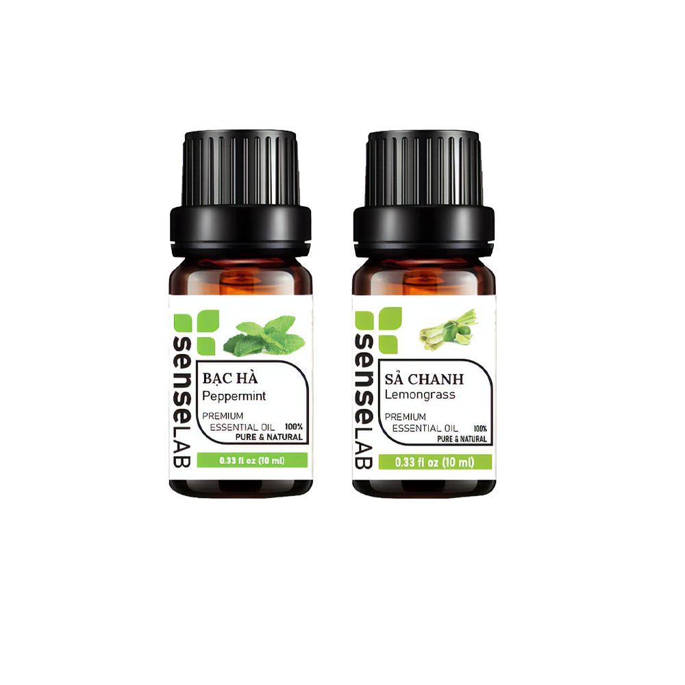 Combo 2 Tinh dầu (Sả chanh 10ml+ Bạc hà 10ml) SENSELAB - Tinh dầu thiên nhiên - Nhập khẩu từ Ấn Độ