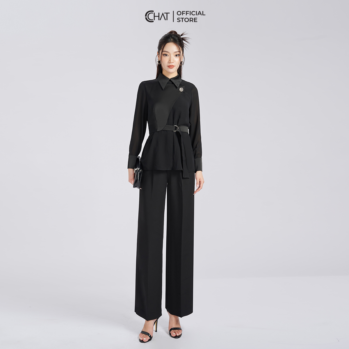 Áo Sơ Mi Nữ Kiểu Dập Ly Tà Bong Kèm Phụ Kiện Chất Chiffon Cao Cấp 53FDH8016ST
