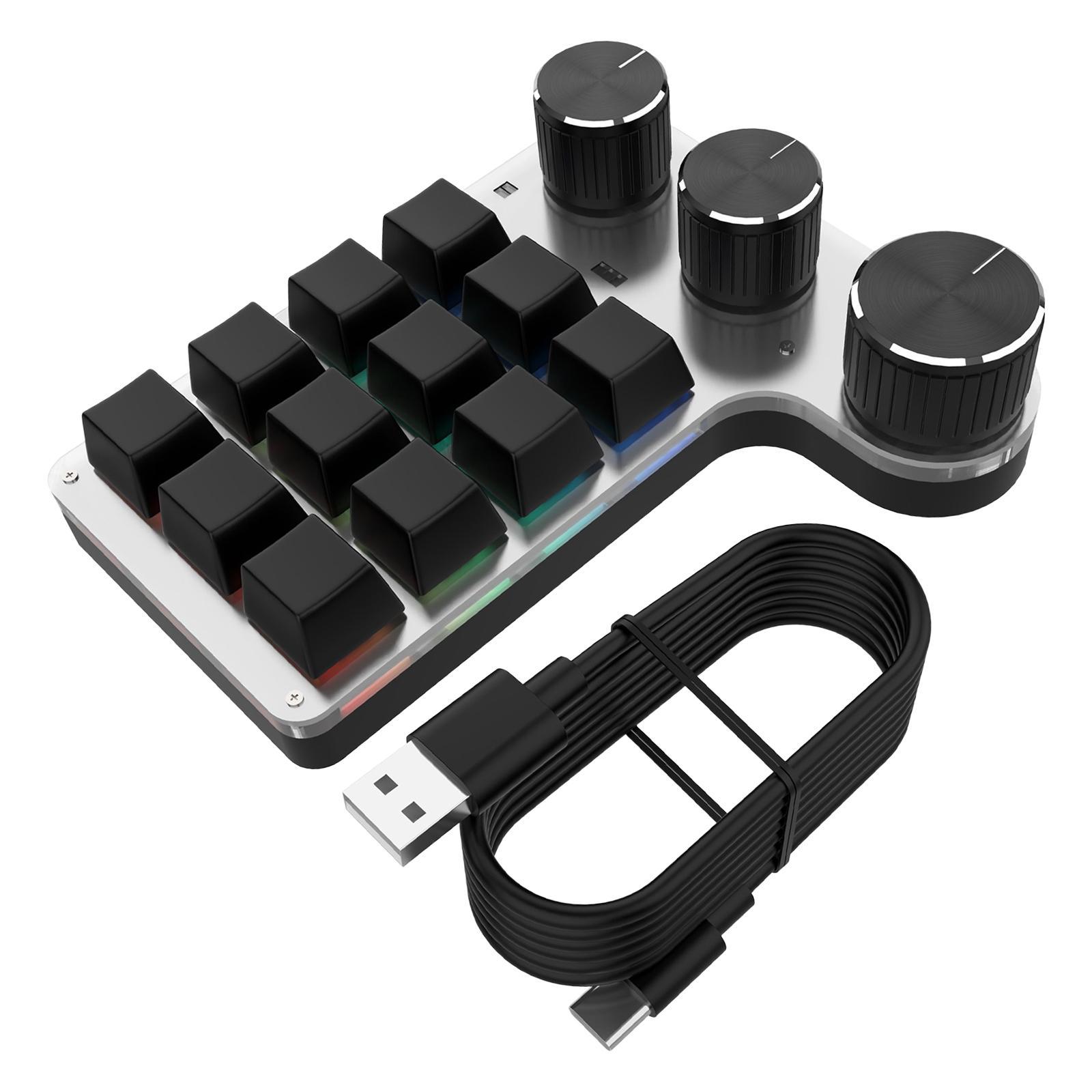 Portable Digital Keyboard Wireless 9 Keys 3 Knob Number Pad RGB for PC