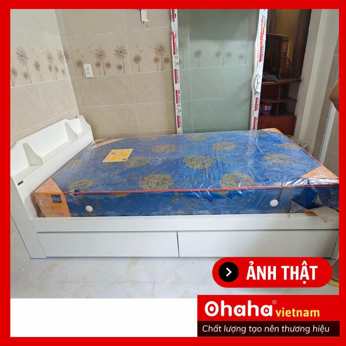 [Kèm Ảnh Thực Tế - Miễn phí vận chuyển &amp; Lắp đặt] Giường ngủ cao cấp MDF lõi xanh chống ẩm OHAHA 002 - White bed
