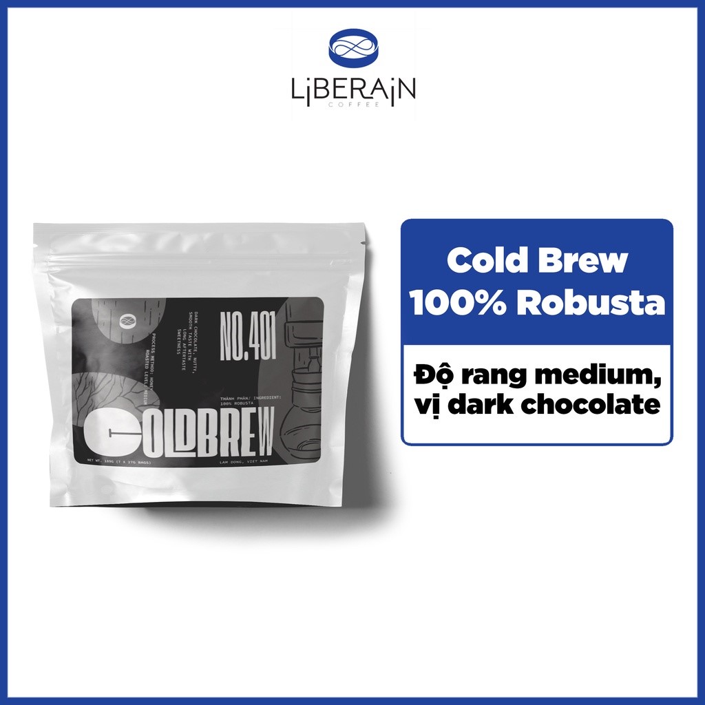 Cà phê cold brew túi lọc Liberain 401 - Gu vị truyền thống, đắng đậm mạnh