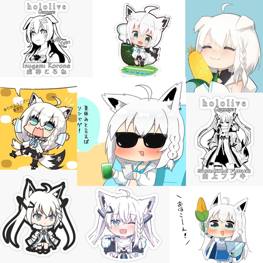 Ảnh Sticker Shirakami Fubuki Sticker 30-60 cái ép lụa khác nhau/Hình dán vtuber Hololive Shirakami fubuki