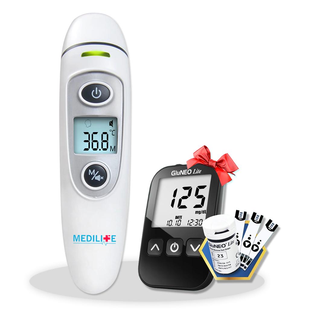 Nhiệt kế điện tử hồng ngoại đo tai và trán Medilife - IFR600 + Tặng máy đo đường huyết Gluneo Lite Hàn Quốc