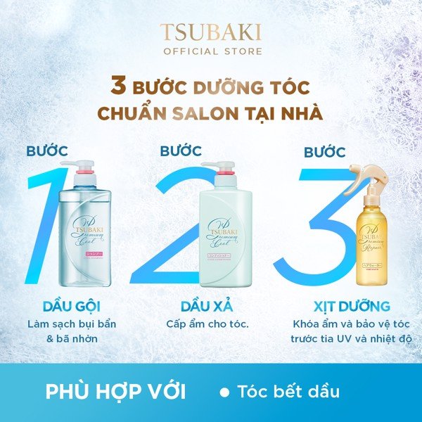 Bộ đôi gội xả sạch dầu mát lạnh và Xịt dưỡng tóc phục hồi hư tổn Tsubaki