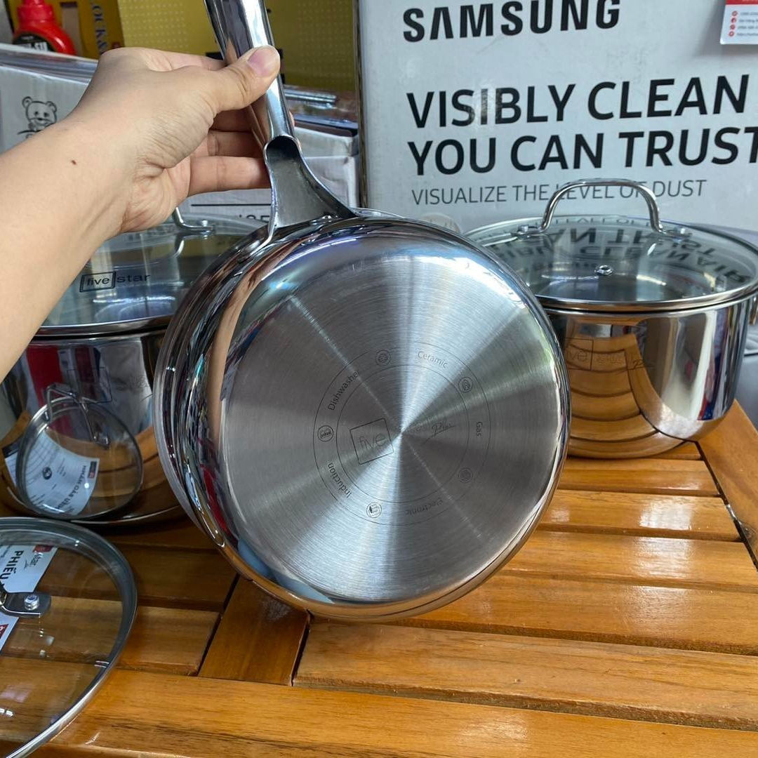 Bộ nồi inox 304 đúc liền khối Fivestar Plus FPB3002 gồm nồi 24cm, nồi 20cm và quánh 18cm