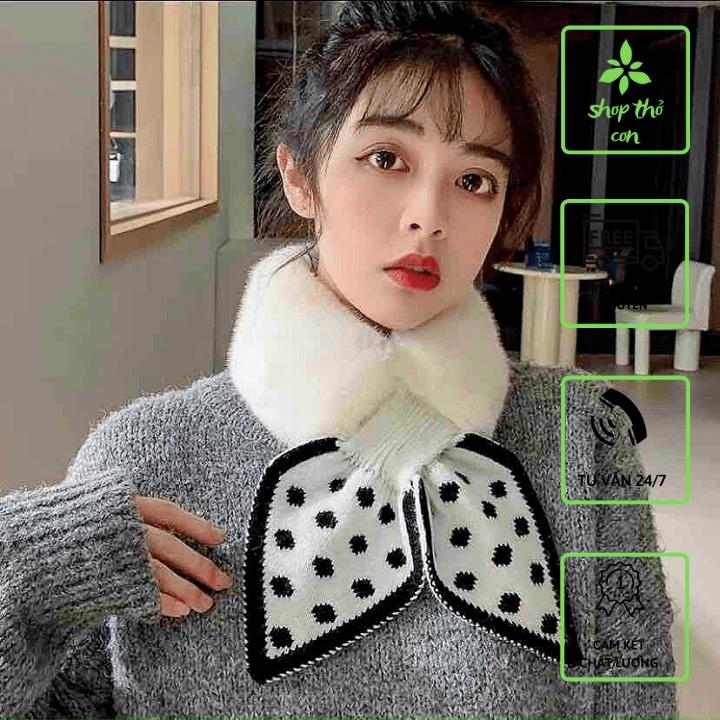 Khăn lông nữ quàng cổ lông nhung buộc nơ xinh, Khăn quàng cổ mùa đông siêu ấm có nơ đính kèm sang trọng siêu hot