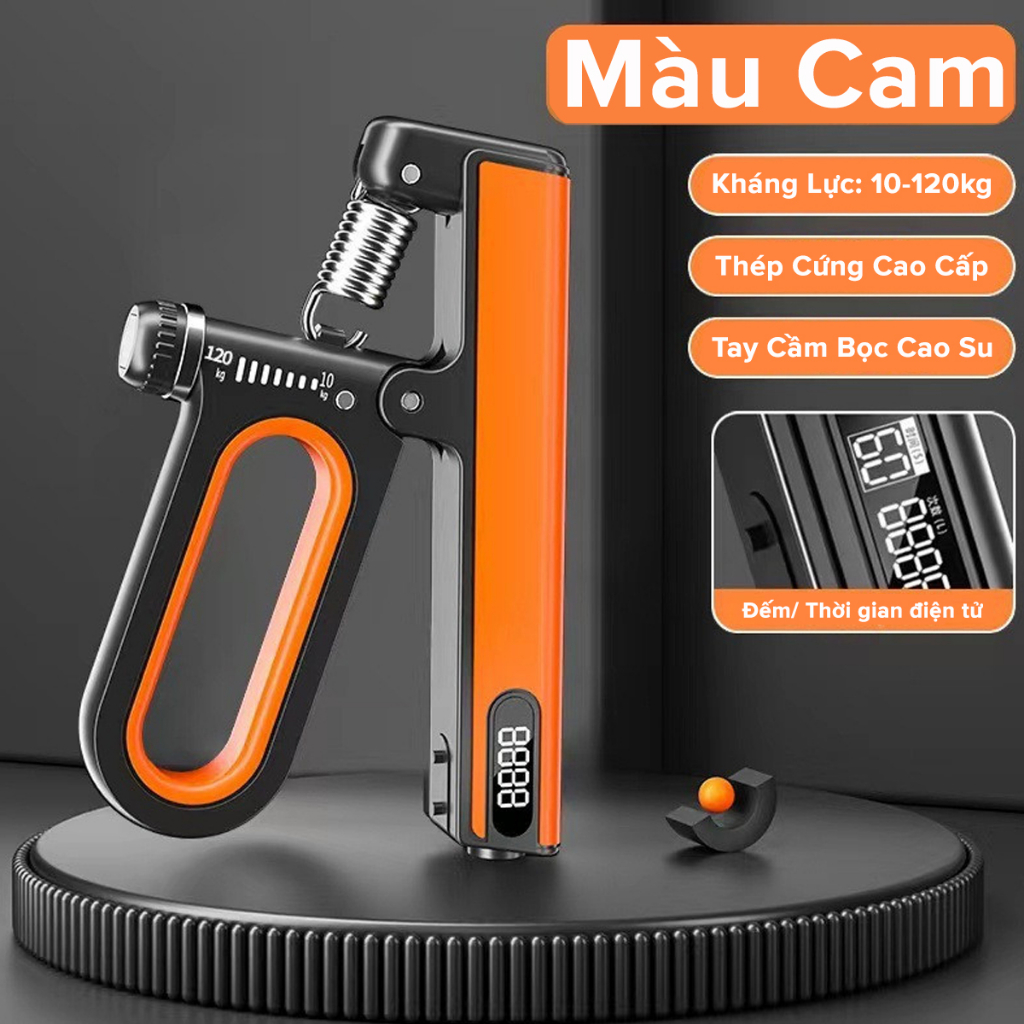 Màu CAM - Kìm Bóp Tay 120kg Super Cải Tiến Kháng Lực Có Đếm Số Đếm Giờ Điện Tử Dụng Cụ Tập Gym Tại Nhà Hàng Chính Hãng dododios