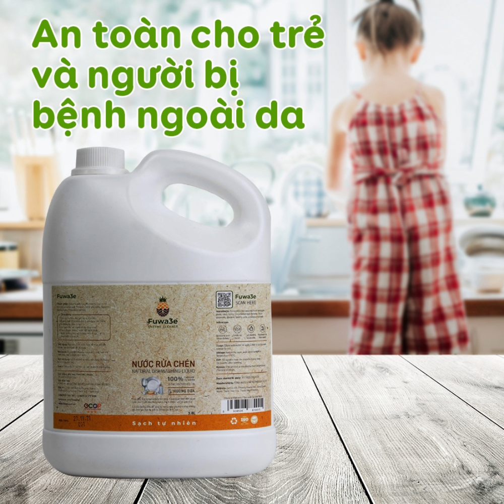 Nước rửa chén bát Fuwa3e hữu cơ Enzyme sinh học organic 3.8L an toàn cho bé bảo vệ da tay