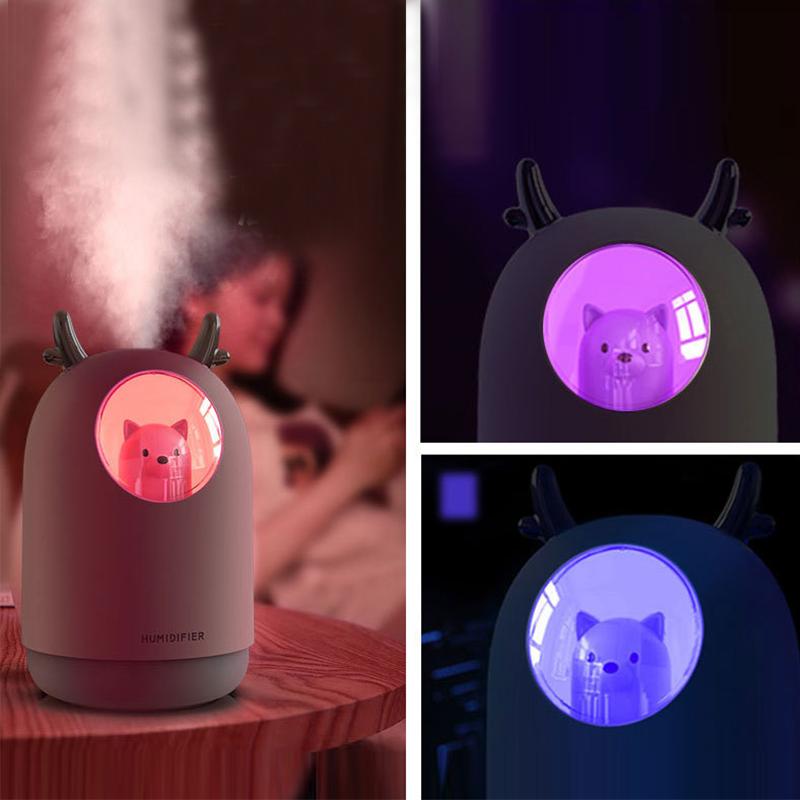 Thiết Bị Gia Dụng USB Tạo Độ Ẩm 300 Ml Thú Dễ Thương Siêu Âm Cool Mist Hương Thơm Không Khí Máy Khuếch Tán Tinh Dầu Màu Sắc Lãng Mạn LED Humidificador