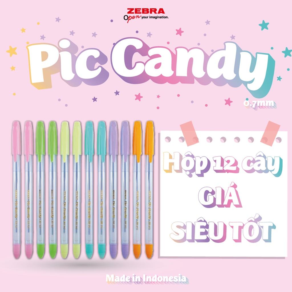 Viết bi nắp Pic Candy 0.7mm hộp 12 cây mực xanh - Zebra [Chính hãng]