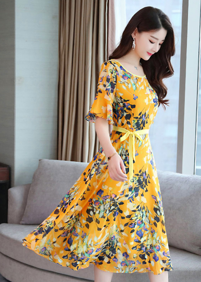 Váy đầm xòe, váy đầm hoa xanh