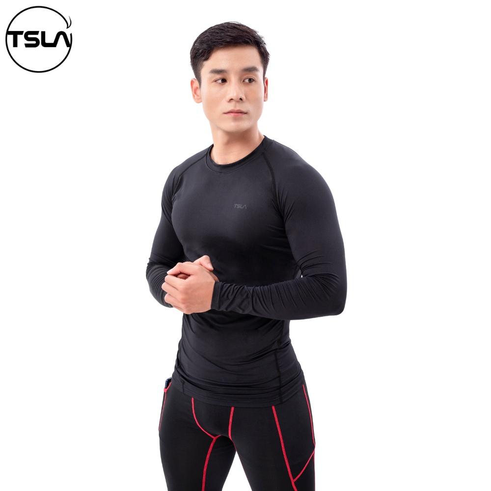 Áo giữ nhiệt thể thao nam dài tay cổ tròn TSLA lót lông chất thun form ôm body co giãn bóng đá gym thu đông TST2018