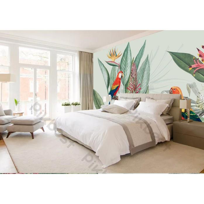 Tranh dán tường Vẹt Bắc Âu trên cành kim ngân hoa, Tranh dán tường 3d hiện đại MS1239282