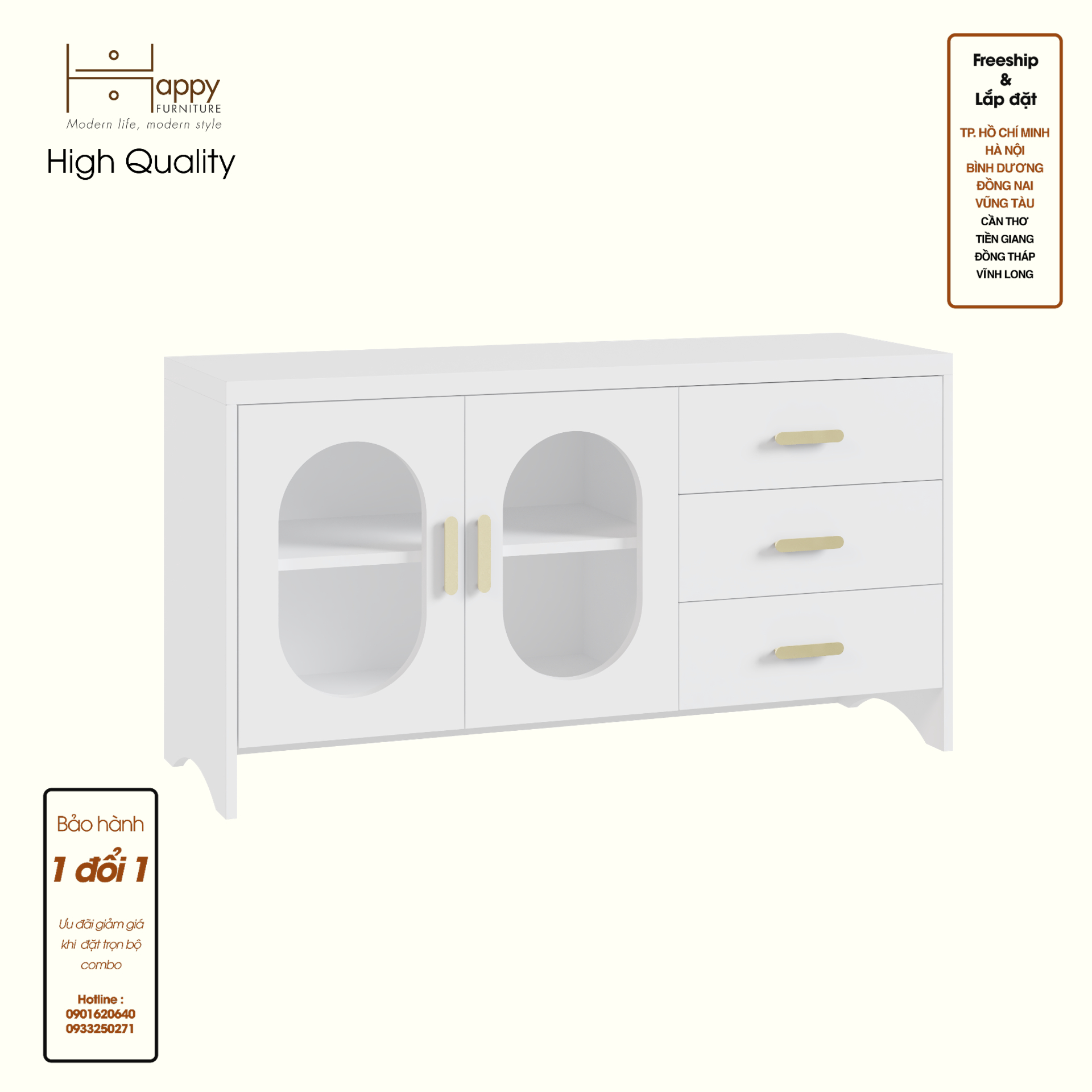 HAPPY FURNITURE , Kệ TV 2 cửa kính 3 ngăn kéo - CHEVY, KTV_077 , 120cm x 40cm x 64cm DxRxC