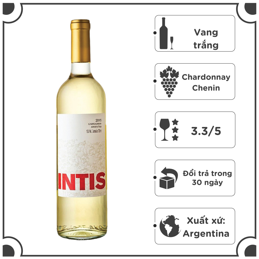 Rượu vang trắng Argentina Intis Chardonnay Chenin 750ml 12% - 14% Không hộp