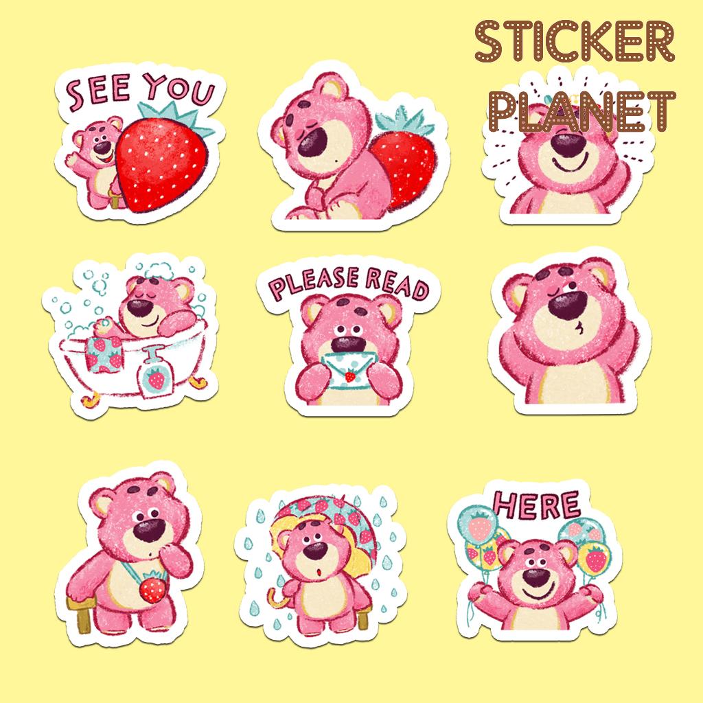 Sticker gấu dâu cute trang trí mũ bảo hiểm, laptop, điện thoại, sổ tay