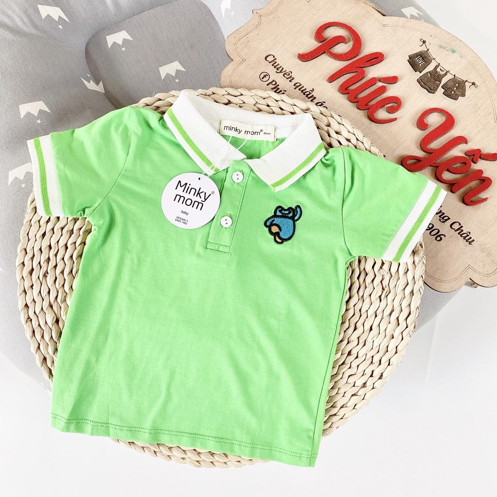 Áo Phông Cộc Tay Cổ Trụ Hàng Minky Mom Thêu Họa Tiết Động Vật Cho Bé