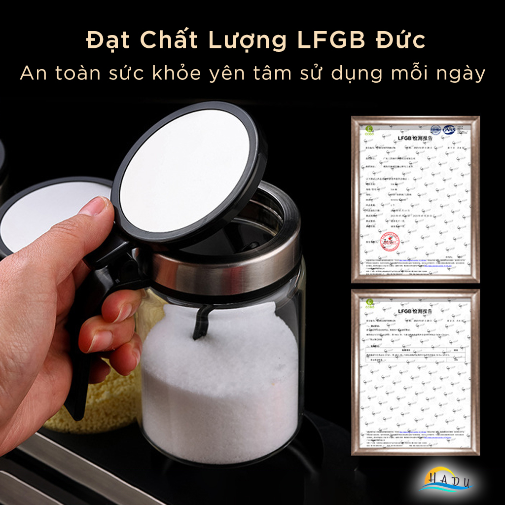 Bộ Hộp Hũ Đựng Gia Vị Thủy Tinh Nhà Bếp Thông Minh 3 Ngăn Cao Cấp Đạt Chất Lượng LFGB Đức SSGP